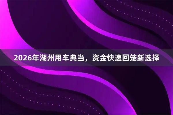 2026年湖州用车典当，资金快速回笼新选择